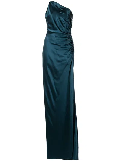 Michelle Mason Gathered-detail Silk Gown In Blue
