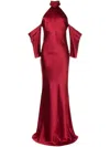 Michelle Mason Halterneck Drop-sleeve Maxi Dress In Red