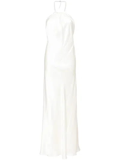 Michelle Mason Halterneck Gown In White