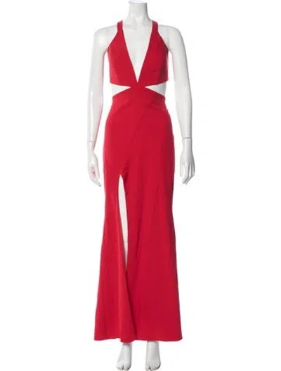 Pre-owned Michelle Mason Halterneck Long Dress In Red
