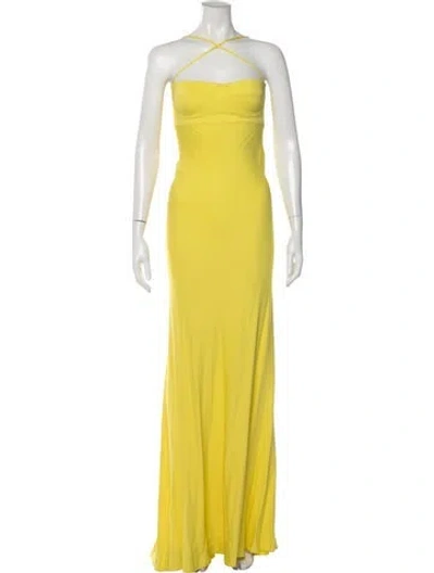 Pre-owned Michelle Mason Halterneck Long Dress In Yellow