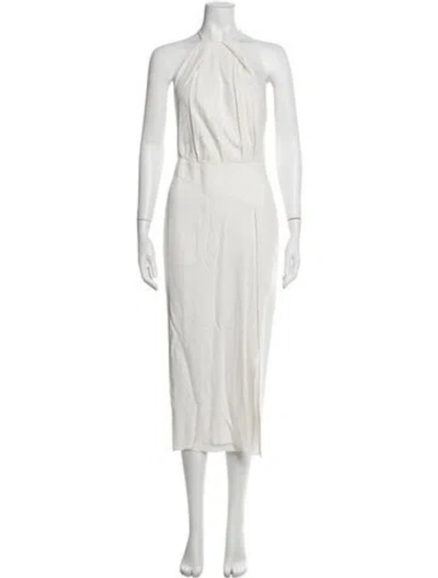 Pre-owned Michelle Mason Halterneck Midi Length Dress In Neutral