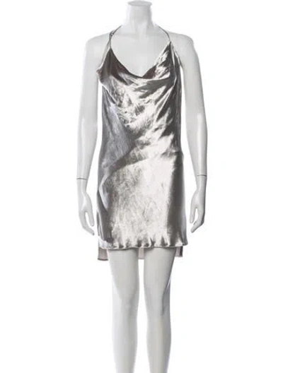 Pre-owned Michelle Mason Halterneck Mini Dress In Gray