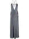 Michelle Mason Lace Detail Silk Gown In Grey