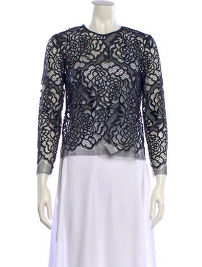 Pre-owned Michelle Mason Lace Pattern Crew Neck Top In Blue