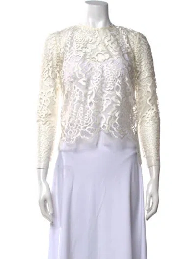 Pre-owned Michelle Mason Lace Pattern Crew Neck Top In Neutrals