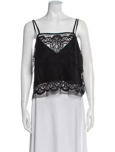 Pre-owned Michelle Mason Lace Pattern V-neck Top In Black