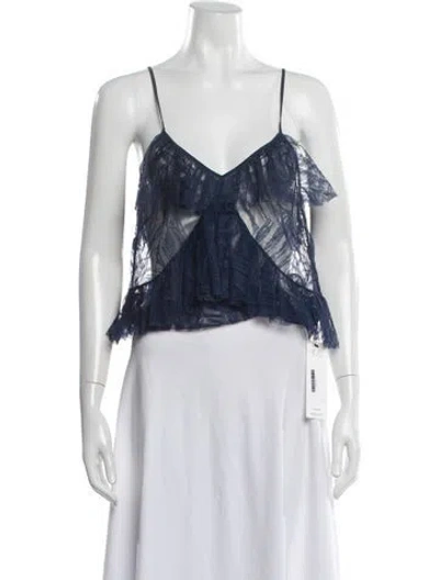 Pre-owned Michelle Mason Lace Pattern V-neck Top In Blue