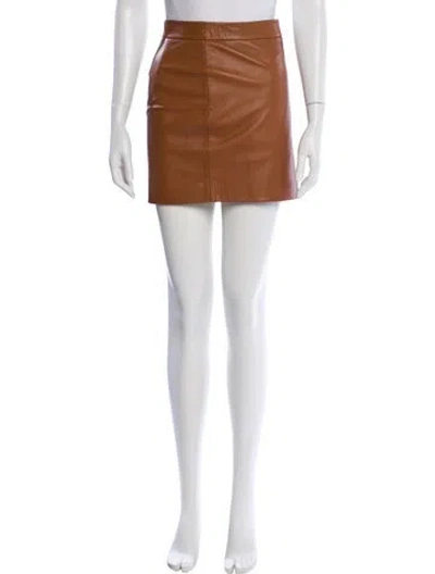 Pre-owned Michelle Mason Leather Mini Skirt In Brown