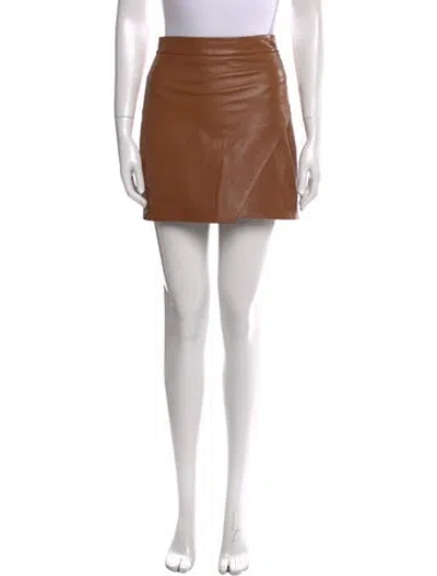 Pre-owned Michelle Mason Leather Mini Skirt In Brown