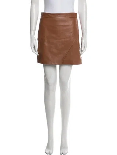 Pre-owned Michelle Mason Leather Mini Skirt In Brown