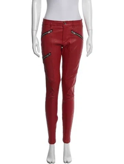 Pre-owned Michelle Mason Leather Skinny Leg Pants In Red