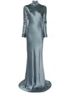 Michelle Mason Long Sleeve Silk Gown In Blue