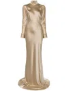 Michelle Mason Long Sleeve Silk Gown In Neutrals