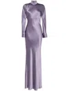 Michelle Mason Long Sleeve Silk Gown In Purple