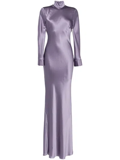 Michelle Mason Long Sleeve Silk Gown In Purple