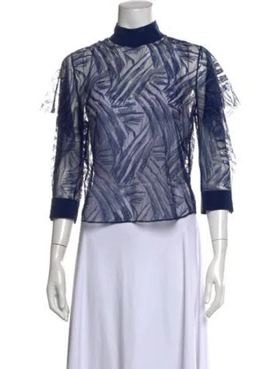 Pre-owned Michelle Mason Mesh Patterned Top In Blue