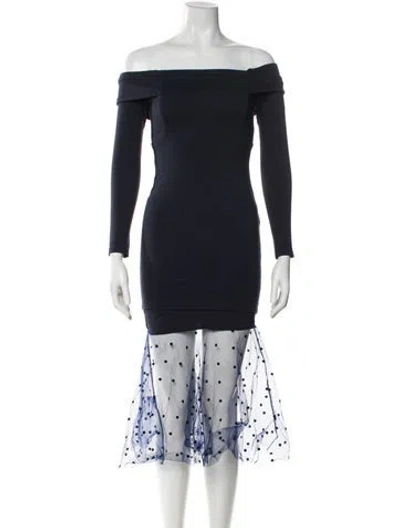 Pre-owned Michelle Mason Off-the-shoulder Knee-length Dress In Blue