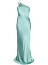 Michelle Mason One-shoulder Bias Gown In Green
