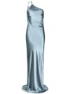 Michelle Mason One-shoulder Bias Silk Gown In Blue