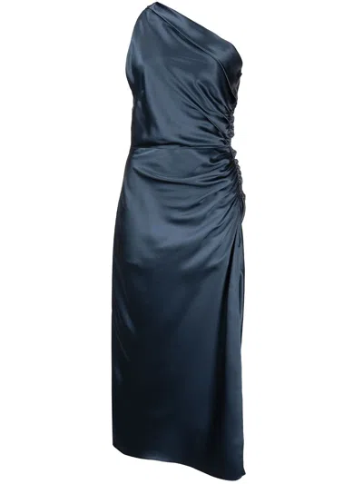 Michelle Mason One-shoulder Silk Dress In Blue