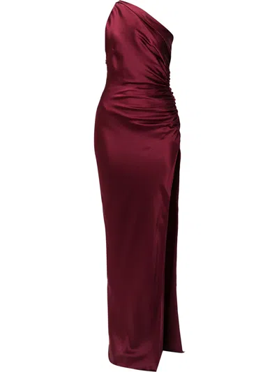 Michelle Mason One-shoulder Silk Gown In Red