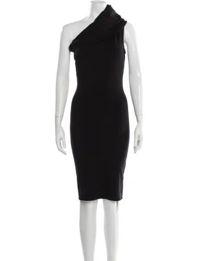 Pre-owned Michelle Mason One-shoulder Knee-length Dress In Black