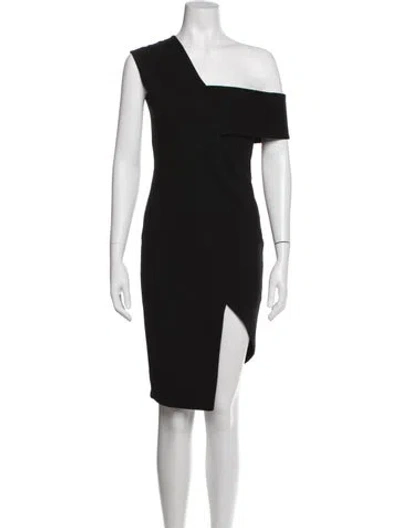 Pre-owned Michelle Mason One-shoulder Knee-length Dress In Black