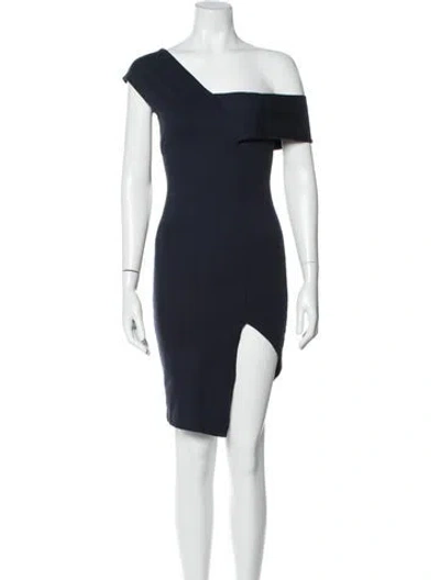 Pre-owned Michelle Mason One-shoulder Knee-length Dress In Blue