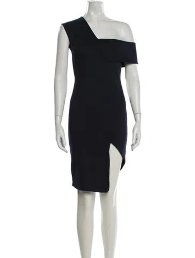 Pre-owned Michelle Mason One-shoulder Knee-length Dress In Blue