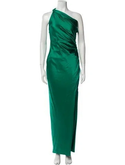 Pre-owned Michelle Mason One-shoulder Long Dress In Green