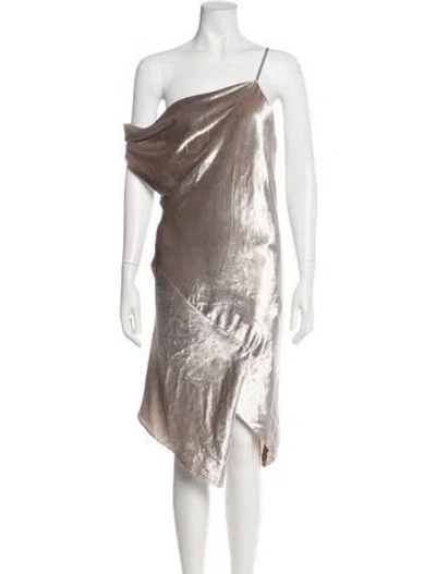Pre-owned Michelle Mason One-shoulder Midi Length Dress In Neutral