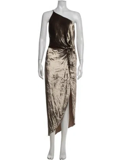 Pre-owned Michelle Mason One-shoulder Midi Length Dress In Neutrals