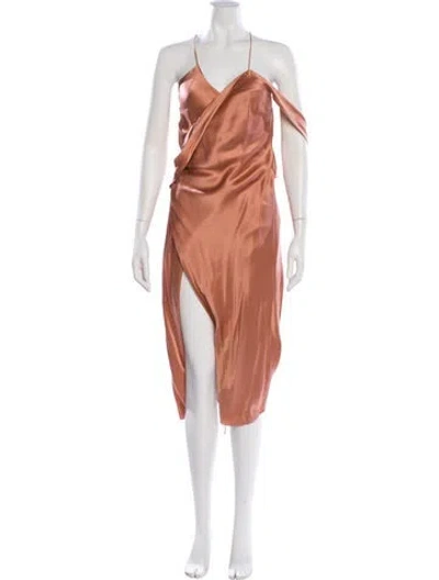 Pre-owned Michelle Mason One-shoulder Midi Length Dress In Pink