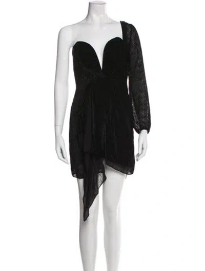 Pre-owned Michelle Mason One-shoulder Mini Dress In Black