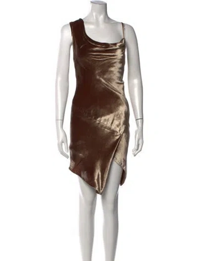 Pre-owned Michelle Mason One-shoulder Mini Dress In Gold
