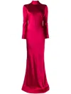 Michelle Mason Open-back Long-sleeve Gown Dress In Red