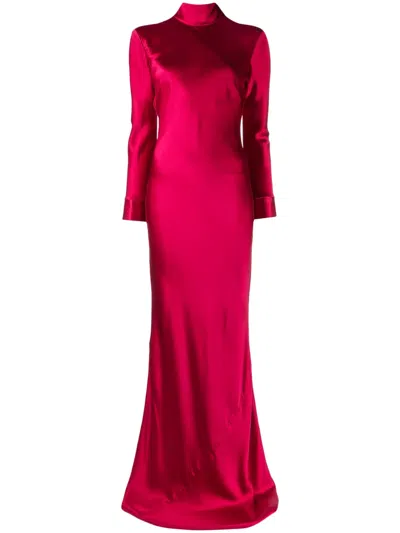 Michelle Mason Open-back Long-sleeve Gown Dress In Red
