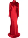Michelle Mason Open-back Long-sleeve Gown Dress In Red