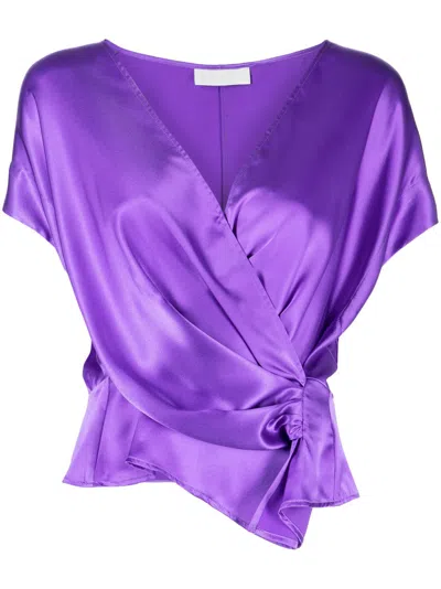 Michelle Mason Open-neck Top In Purple