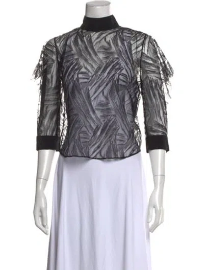 Pre-owned Michelle Mason Patterned Mock Neck Top In Black