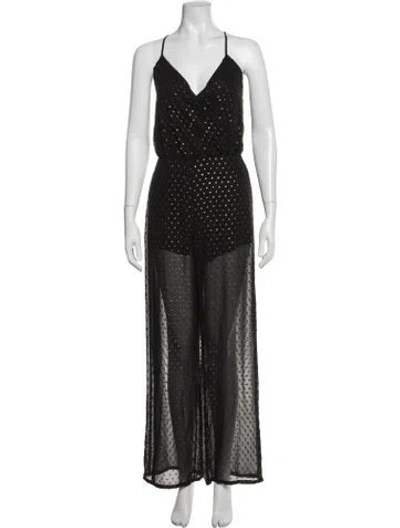 Pre-owned Michelle Mason Patterned V-neck Jumpsuit In Black