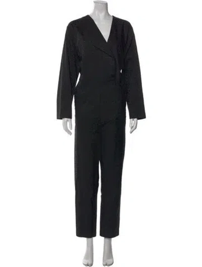 Pre-owned Michelle Mason Patterned V-neck Jumpsuit W/ Tags In Black