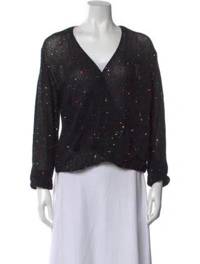 Pre-owned Michelle Mason Patterned V-neck Top In Black