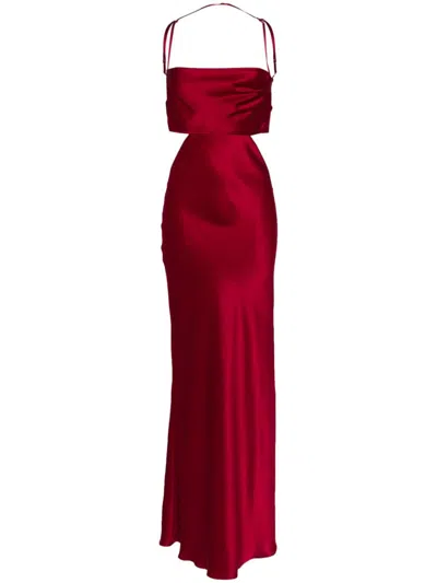 Michelle Mason Plunge Back Silk Dress In Red
