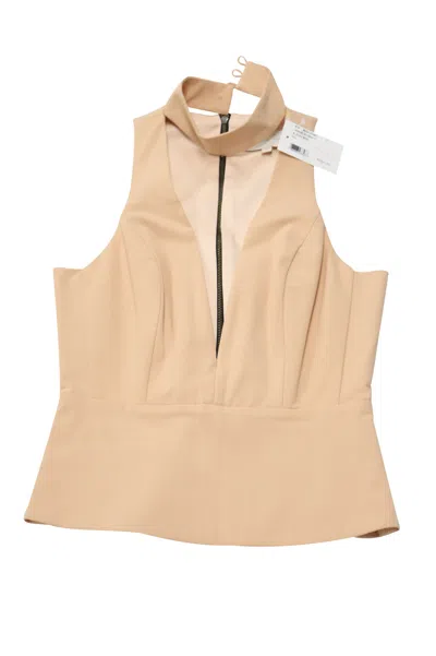 Michelle Mason Plunge Choker Sleeveless Top In Nude Polyester In Brown