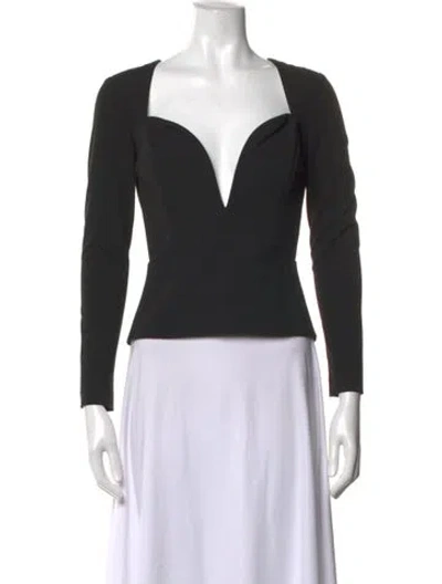 Pre-owned Michelle Mason Plunge Neckline Long Sleeve Top In Black