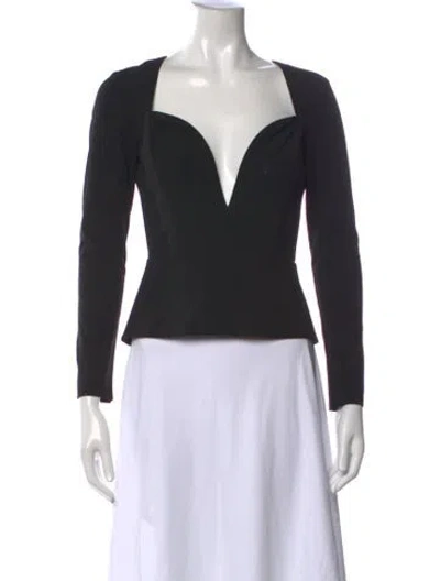Pre-owned Michelle Mason Plunge Neckline Long Sleeve Top In Black