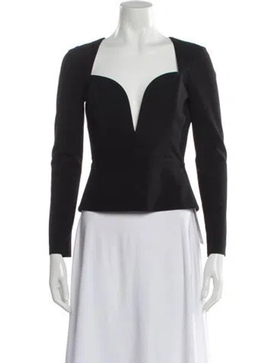 Pre-owned Michelle Mason Plunge Neckline Long Sleeve Top In Gray