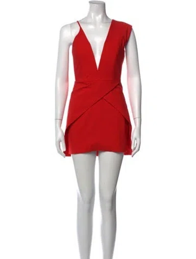 Pre-owned Michelle Mason Plunge Neckline Mini Dress In Red